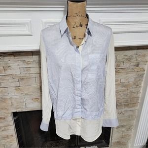 Vince‎ striped blue and white silk button down shirt size 10 medium